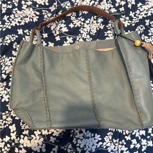 The Sak Light Blue Leather Tote with Brown Handle